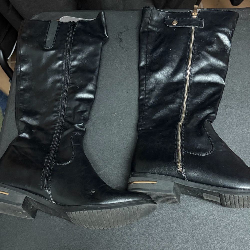 Black Leather Knee-High Boots